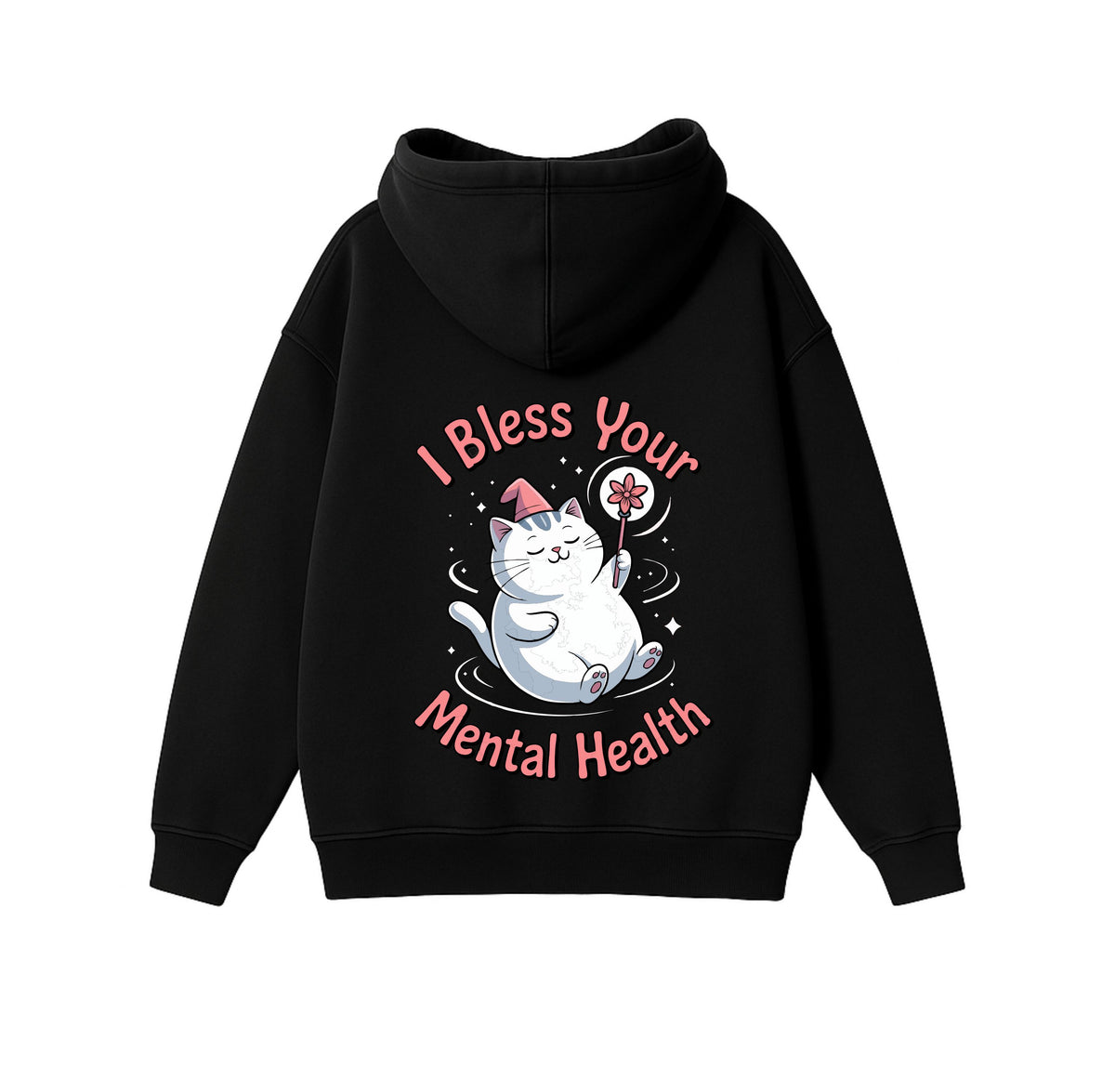 Black Oversized Heavyweight Hoodie "Bless Your Mental Health"