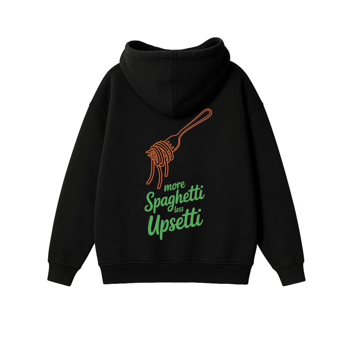 Black Oversized Heavyweight Hoodie "Pasta Is Happiness"
