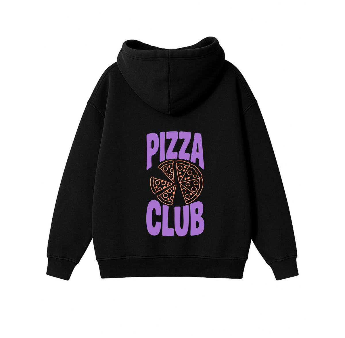 Black Oversized Heavyweight Hoodie "Pizza Club"