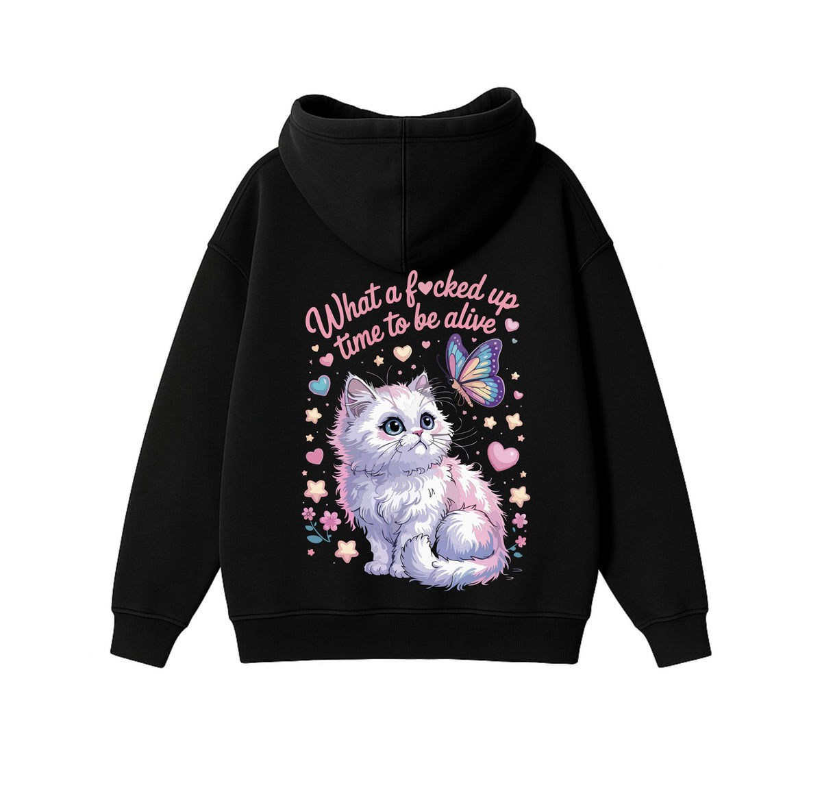 Black Oversized Heavyweight Hoodie "What a Time to Be Alive"