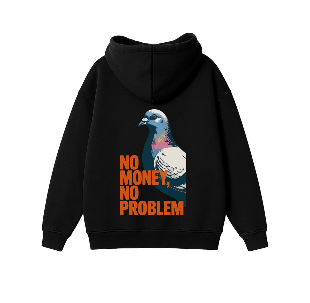 Black Oversized Heavyweight Hoodie "No Money, No Problem"