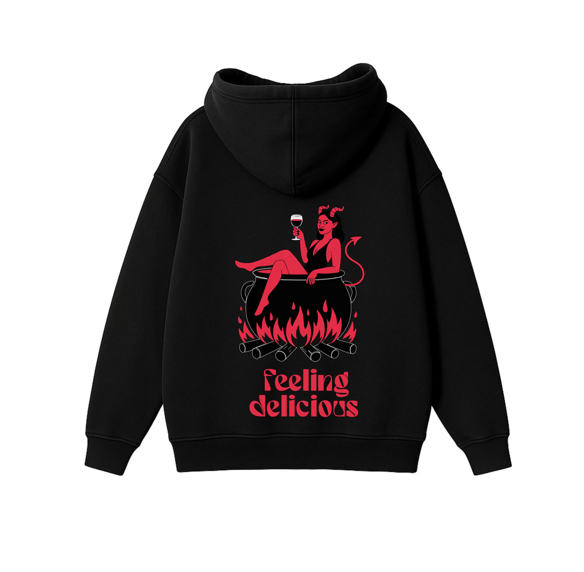 Black Oversized Heavyweight Hoodie "Feeling Delicious"