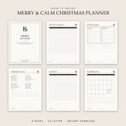 All 6 pages of the Merry & Calm Christmas planner printable PDF