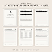 All 6 pages of the No Money, No Problem budget planner printable PDF