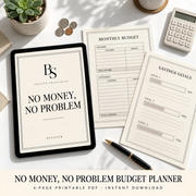 No Money, No Problem budget planner printable PDF by BSAULER shown on an iPad with printed pages